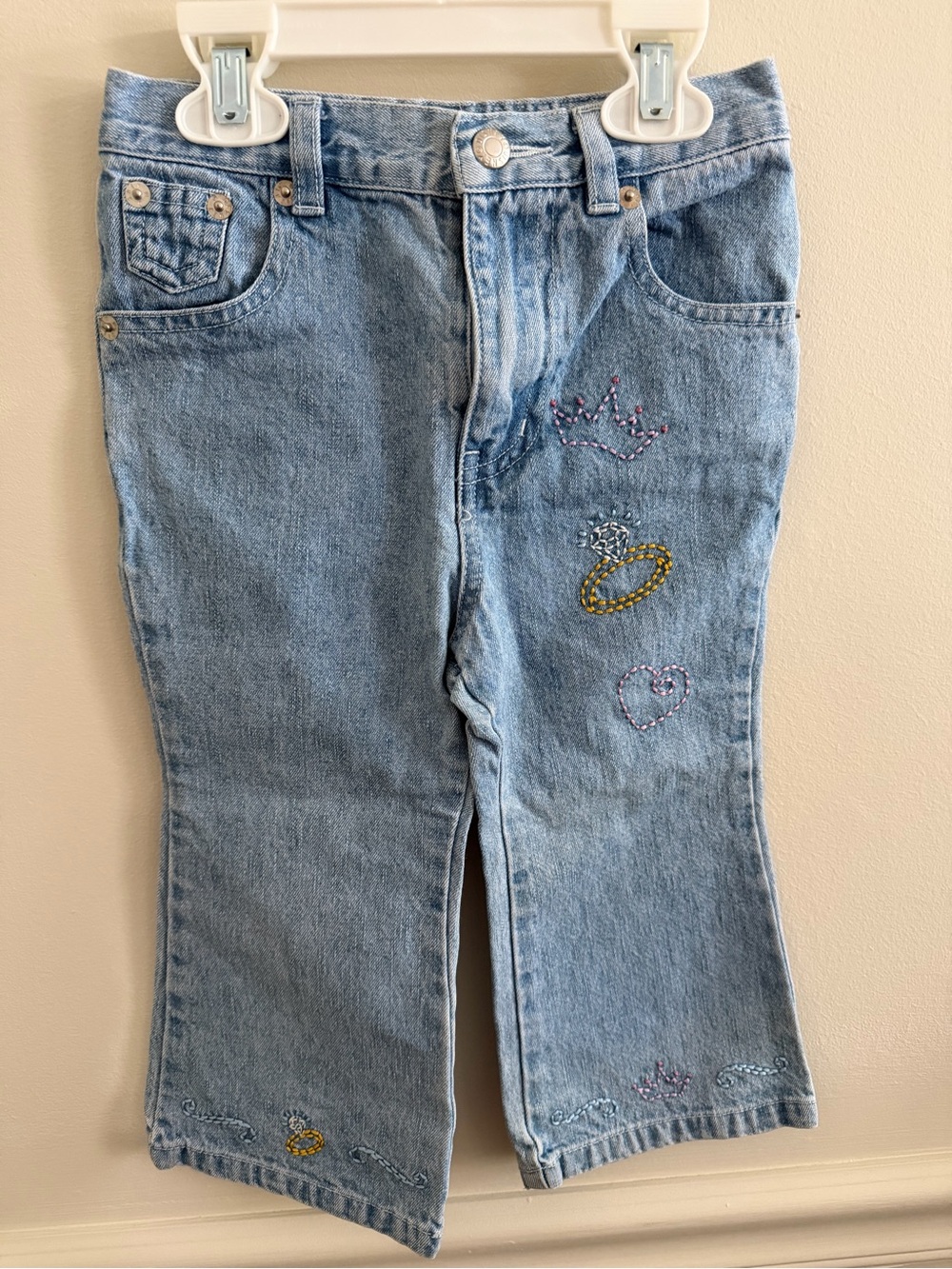 Disney Light Blue Denim Jeans with Pink & Gold Embroidery